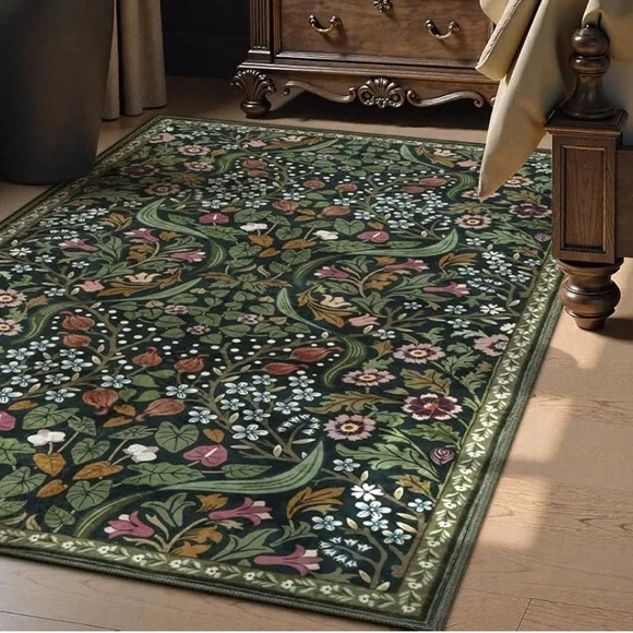 🆕 Dark Green Moody Rug 3’ x 5’ MACHINE WASHABLE Rug - Picture 2 of 7